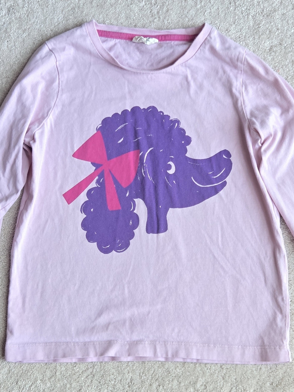 Boden Light Pink Long-Sleeve Tee with Purple Poodle and Pink Bow